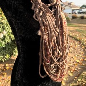 Multi textured knotted strands infinity scarf